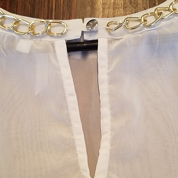 🎪⭐Dots Sheer White and Gold Trim Overlay Top - Picture 4 of 6